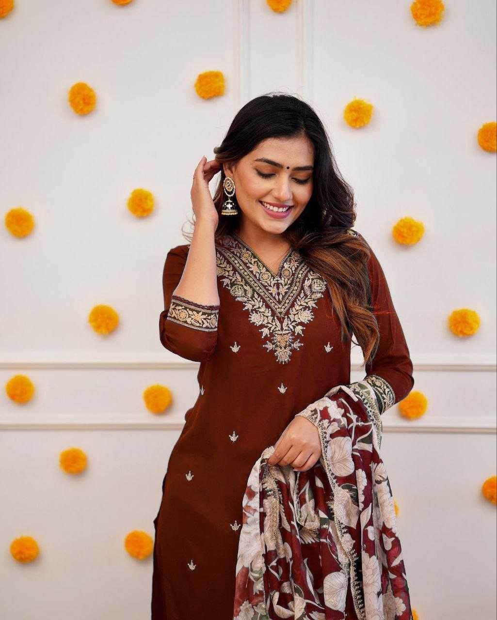 Viscose Rayon Embroidery Designer Suit - MYLUXURY LANE ENTERPRISE
